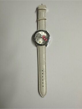 Hello Kitty White faux Leather Strap Watch with Pink Bow